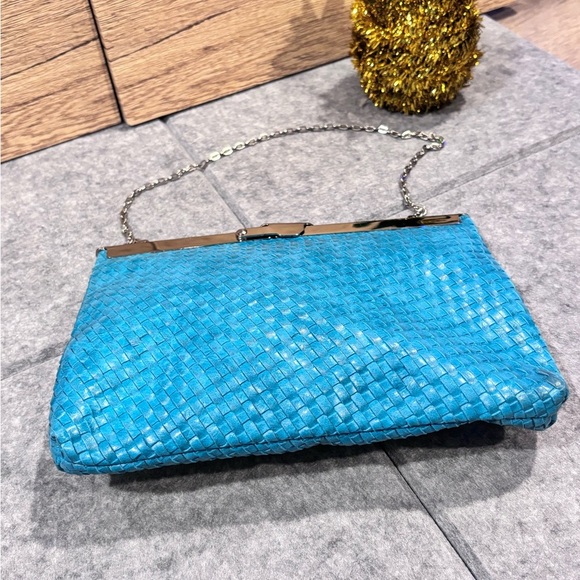 💙 Vintage Jessica McClintock Turquoise Leather Handbag 💙 - Picture 4 of 10